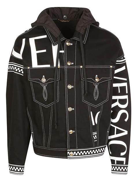 versace jacket red|Versace black denim jacket.